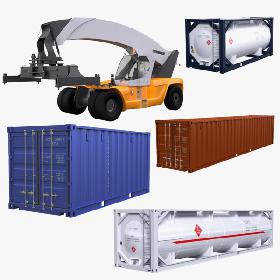 3D model Shipping Containers and Reach Stacker Collection